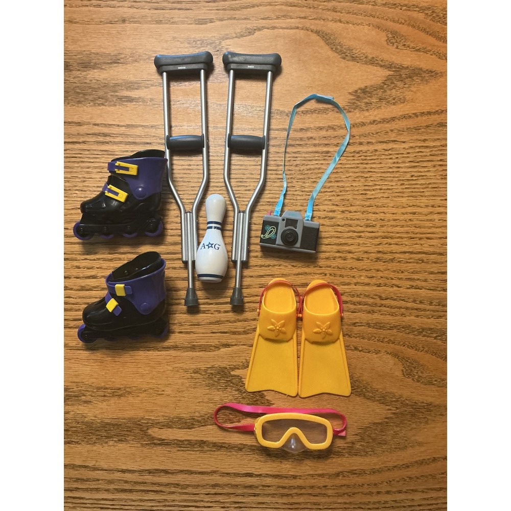 American Girl Doll 1990's Lot Crutches Inline Skates Swim Fins Camera Bowling